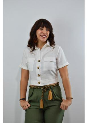 Kadın Büyük Düğmeli Crop Gömlek Beyaz