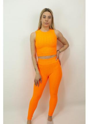 Kadın Brezilya Crop Tayt Atlet Takım Turuncu
