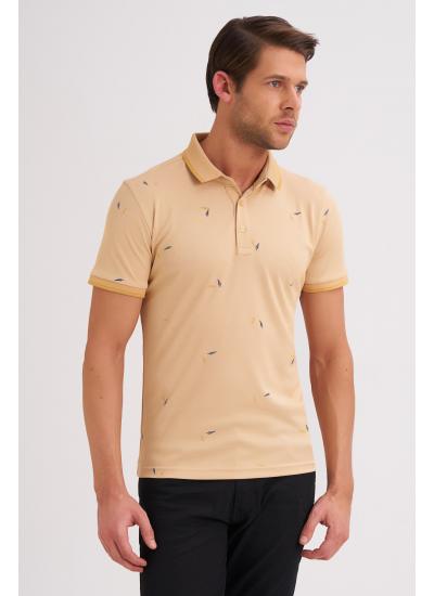 Çizgi Triko Erkek Slim Fit Polo Yaka Tişört Desenli Kolu Lastikli - BAL