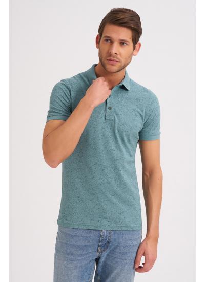 Çizgi Triko Erkek Slim Fit Polo Yaka Tişört Kolu Lastikli Kumaş %100 Pamuk - Yeşil