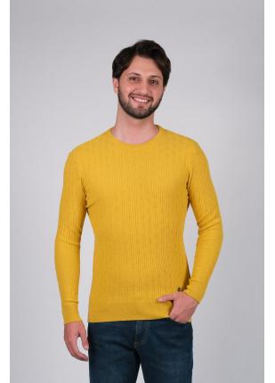 Çizgi Triko Erkek Triko Kazak Sıfır Yaka Desenli Kol ve Bel Lastikli Kışlık Dokuma - Sarı
