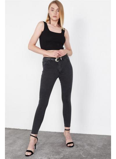 Kadın Antrasit Yüksek Bel Skinny Jeans