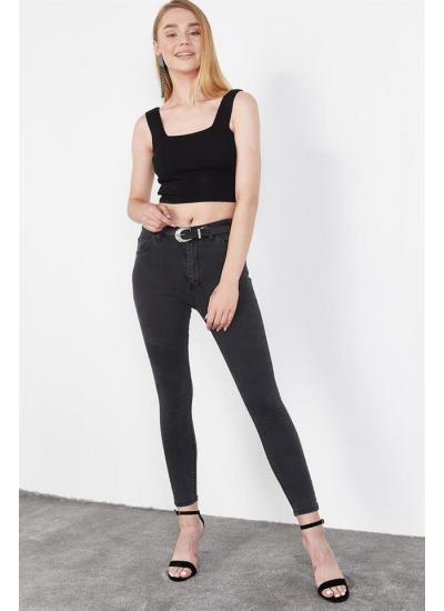 Kadın Antrasit Yüksek Bel Skinny Jeans