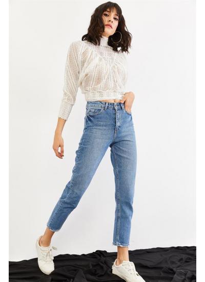 Kadın Mavi Yüksek Bel Mom Jeans