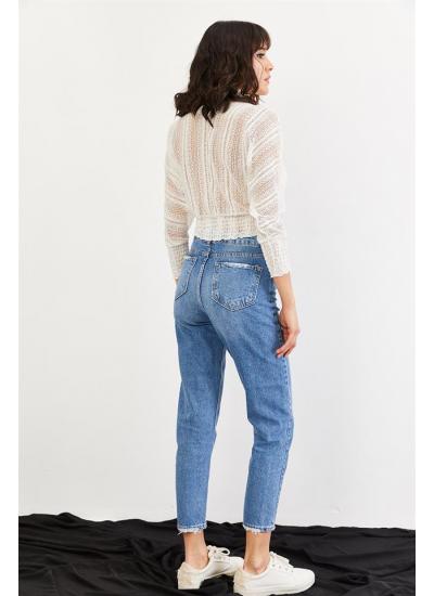 Kadın Mavi Yüksek Bel Mom Jeans